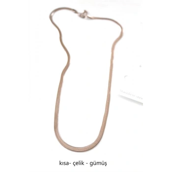Kısa İtalyan Çelik Kolye-45 CM - Gümüş