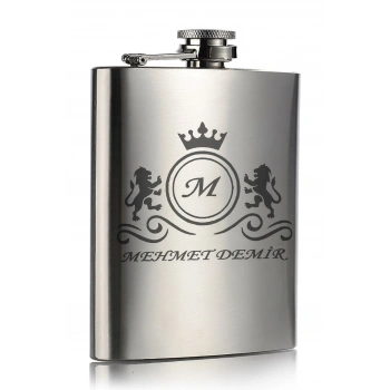 Kişiye İsme Özel Aslanlar Motifli 9 Oz Paslanmaz Çelik Cep Matarası 266 Ml İçecek Cep Matarası