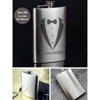 Kişiye Özel Smokin Damat Temalı 9 Oz Çelik Cep Matarası 266 Ml Sevgiliye Hediye