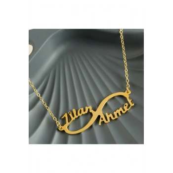 Kişiye Özel Sonsuzluk Çift İsim Yazılı Kolye