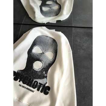 Kışlık Bisiklet Yaka Baskılı SweatShirt - Beyaz -