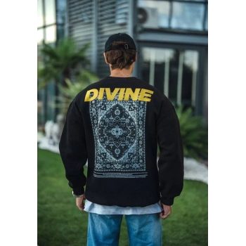Kışlık Bisiklet Yaka Baskılı SweatShirt - Siyah -