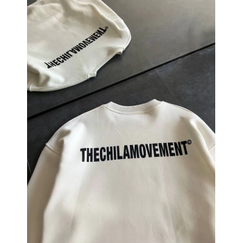 Kışlık Bisiklet Yaka Oversize Baskılı SweatShirt - Beyaz -