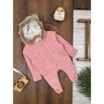 Kışlık Örgü Kapüşonlu Kız Bebek Tekli Tulum