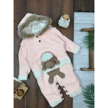 Kışlık Pamuklu Kapüşonlu Kız Bebek Tulum