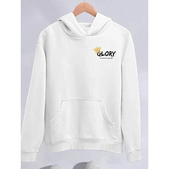 Kışlık Üç İplik Kapüşonlu SweatShirt - Beyaz -