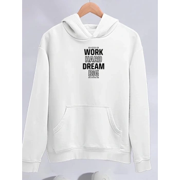 Kışlık Üç İplik Kapüşonlu SweatShirt - Beyaz -