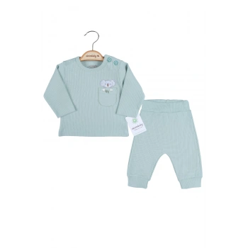 Koala Cep Nakışlı Omuzdan Düğmeli % 100 Pamuk Erkek Bebek Takım