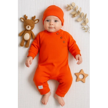 Kollu Düğme Detaylı Unısex Bebek Tulumu