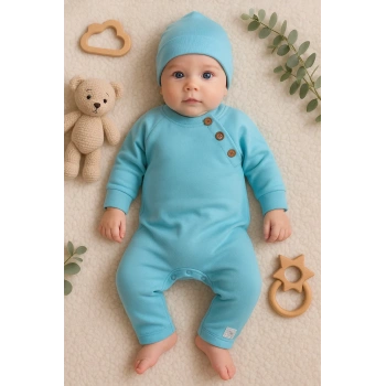 Kollu Düğme Detaylı Unısex Bebek Tulumu