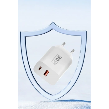 Konfulon C89Q 1 Adet 30W Type-C ve 1 Adet 22.5W USB Çıkışlı Ekstra DL48 1M USB to Lightning Kablolu PD Şarj Cihazı - Beyaz