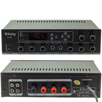 KÖNİG K-80 MİNİ-80W 100V/70V/4-16 OHM USB/SD/BLUETOOTH/2 BÖLGELİ 2 MİK.GİRİŞ TRAFOLU ANFİ (4887)
