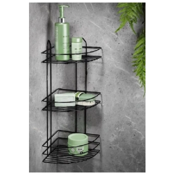 Köşelik Banyo 3 Raflı Siyah Metal -56574