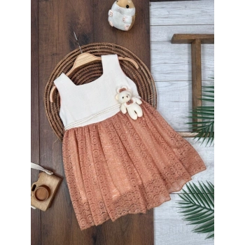 KREM ASKILI KOL AYICIK DETAYLI ŞIK BELDEN BAĞLAMALI ELBISE