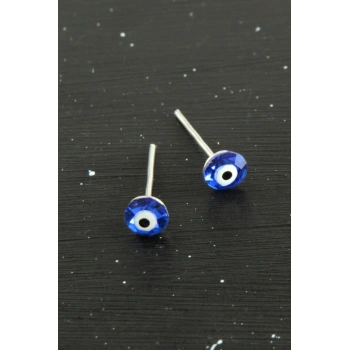 Kristal Taşlı Nazar Mineli Minik Küpe 0,4 mm