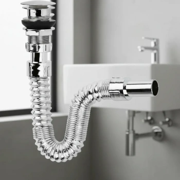 Krom Basmalı Sifon -körüklü Sifon Bas Stoplu Lavabo Mutfak Sifonu-paslanmaz