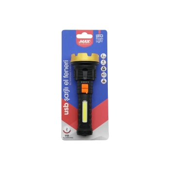 KÜÇÜK=15CM 2İN1= OSL LED - COB LED USB ŞARJLI EL FENERİ 3-KADEME IŞIK - FLAŞÖR ŞARJ GÖSTERGE (4887)