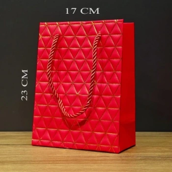 Küçük Boy Kırmızı Gold Renkli Karton Çanta