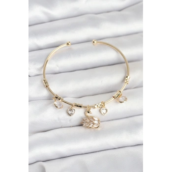 Kuğu Charmlı Gold Renk Kadın Bileklik - TJ-BB8035