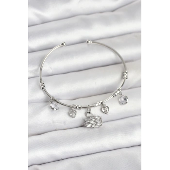 Kuğu Charmlı Gümüş Renk Kadın Bileklik - TJ-BB8036