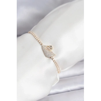 Kuğu Model Zirkon Taşlı Gold Renk Asansörlü Su Yolu Bileklik - TJ-BB8246