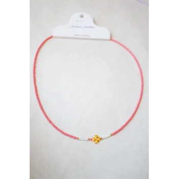 Kum Boncuklu Yonca Kolye - Nar Çiçeği