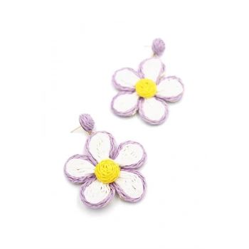 Kumaş Papatya Küpe - Mor