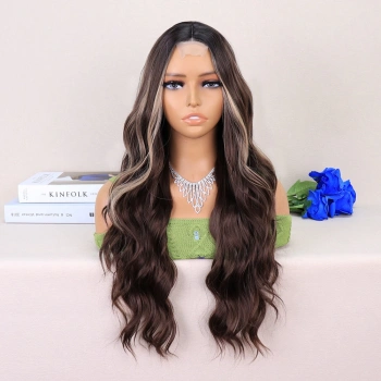 Kumral Balköpüğü Işıltılı Dalgalı Uzun Tül Peruk