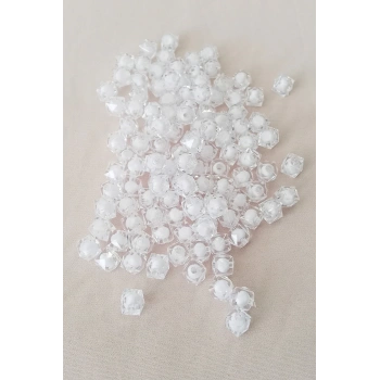 Küp Boncuk İçten Boncuklu Bileklik Çanta Boncuğu 10 mm 50 gr Beyaz - BNC456
