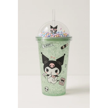 Kuromi Temalı Suluk Pipetli Buzlu Cam Görünümlü 450 ML Çift Katman Mika Su Şişesi 2647 Yeşil