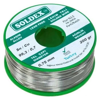 KURŞUNSUZ SOLDEX 200 GR 0.75 MM KURŞUNSUZ LEHİM TELİ SN 99.3 / CU 0.7 (4887)