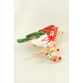 Kuş Mineli Taşlı Broş