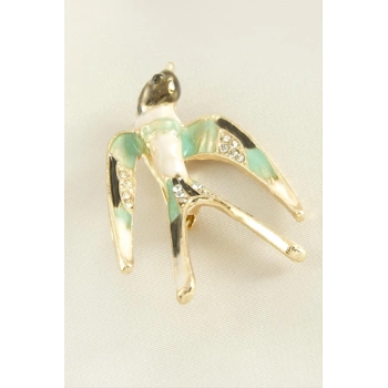 Kuş Mineli Taşlı Broş