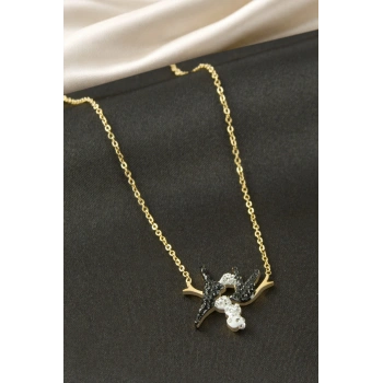 Kuş Zirkon Taşlı Çelik Kolye