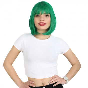 Küt Kahküllü Fiber Sentetik Peruk - Koyu Yeşil
