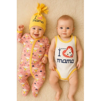 Kuzu Figürlü Şapkalı 3lü Bebek Takımı