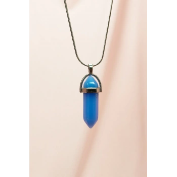 Kyanit Doğal Taşı Zincirli El Yapımı Tasarımlı Kolye Uç: 3,5 cm Zincir: 20 cm Kutulu