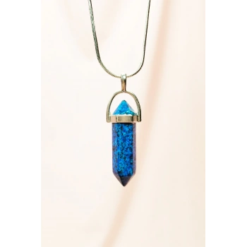 Labradorit Doğal Taşı Zincirli El Yapımı Tasarımlı Kolye Uç: 3,5 cm Zincir: 20 cm Kutulu