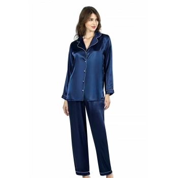Lacivert İkili Saten Gecelik Pijama Takımı 7647