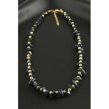 Lacivert Yıldız Kırık Doğaltaş Kolye