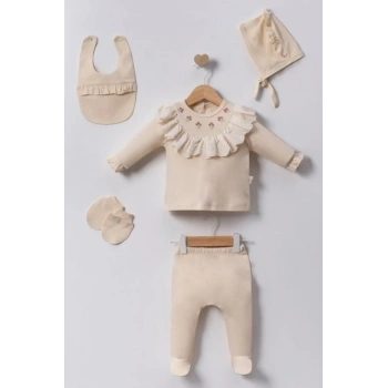 Lale Nakışlı Yenidoğan Kız Bebek 5 Parça Hastane Çıkışı Zıbın Seti