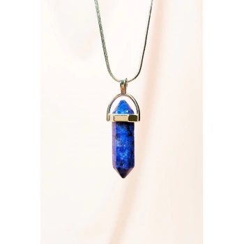 Lapis  Lazuli Doğal Taşı Zincirli El Yapımı Tasarımlı Kolye Uç: 3,5 cm Zincir: 20 cm Kutulu