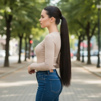 Lastik Tokalı At Kuyruğu Düz - Kahverengi