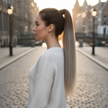 Lastik Tokalı At Kuyruğu Düz - Küllü Kumral / Beyaz Platin Ombre