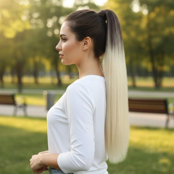 Lastik Tokalı At Kuyruğu Düz - Kumral / Platin Ombre
