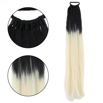 Lastik Tokalı At Kuyruğu Düz - Siyah / Platin Ombre