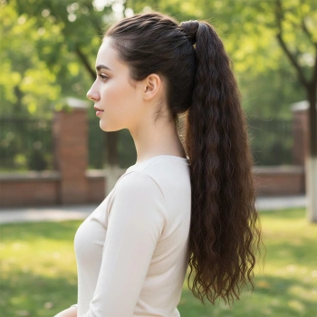 Lastik Tokalı At Kuyruğu Kabarık Afro Dalgalı - Koyu Kumral