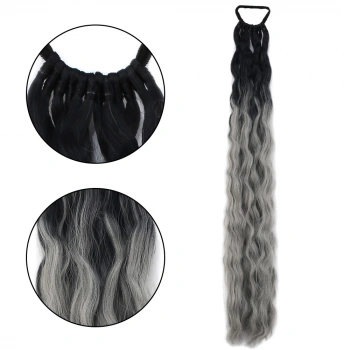 Lastik Tokalı At Kuyruğu Kabarık Afro Dalgalı - Siyah / Gri Ombre