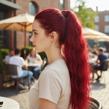 Lastik Tokalı At Kuyruğu Su Dalgalı  - Kızıl