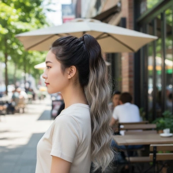 Lastik Tokalı At Kuyruğu Su Dalgalı - Küllü Kumral / Beyaz Platin Ombre